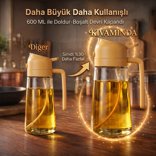 Büyük Boy (600 mL) Dökme ve Püskürtme Özellikli Akıtmaz Cam Yağdanlık