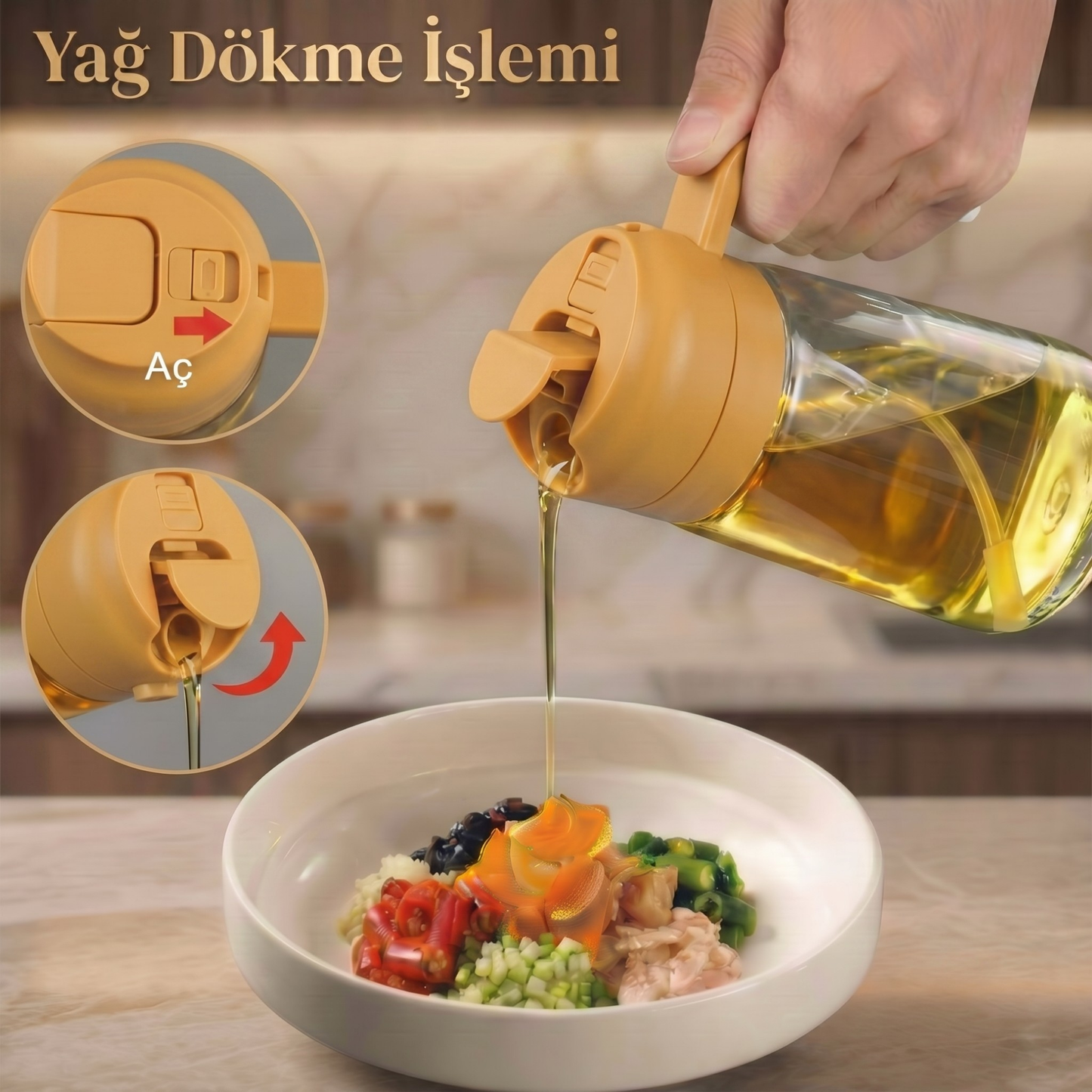 Dökme ve Püskürtme Özellikli Akıtmaz Cam Yağdanlık (450 mL)