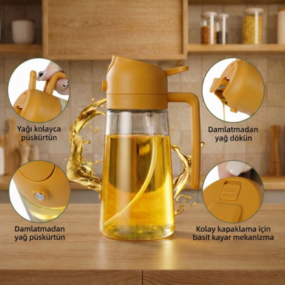 Dökme ve Püskürtme Özellikli Akıtmaz Cam Yağdanlık (450 mL)