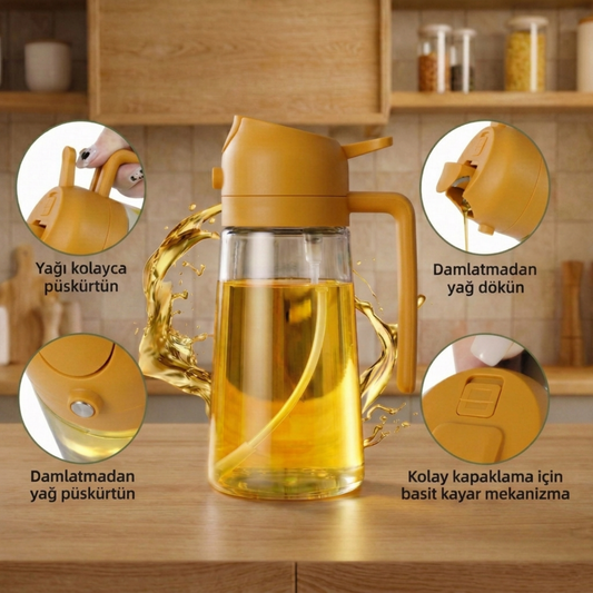 Dökme ve Püskürtme Özellikli Akıtmaz Cam Yağdanlık (450 mL)