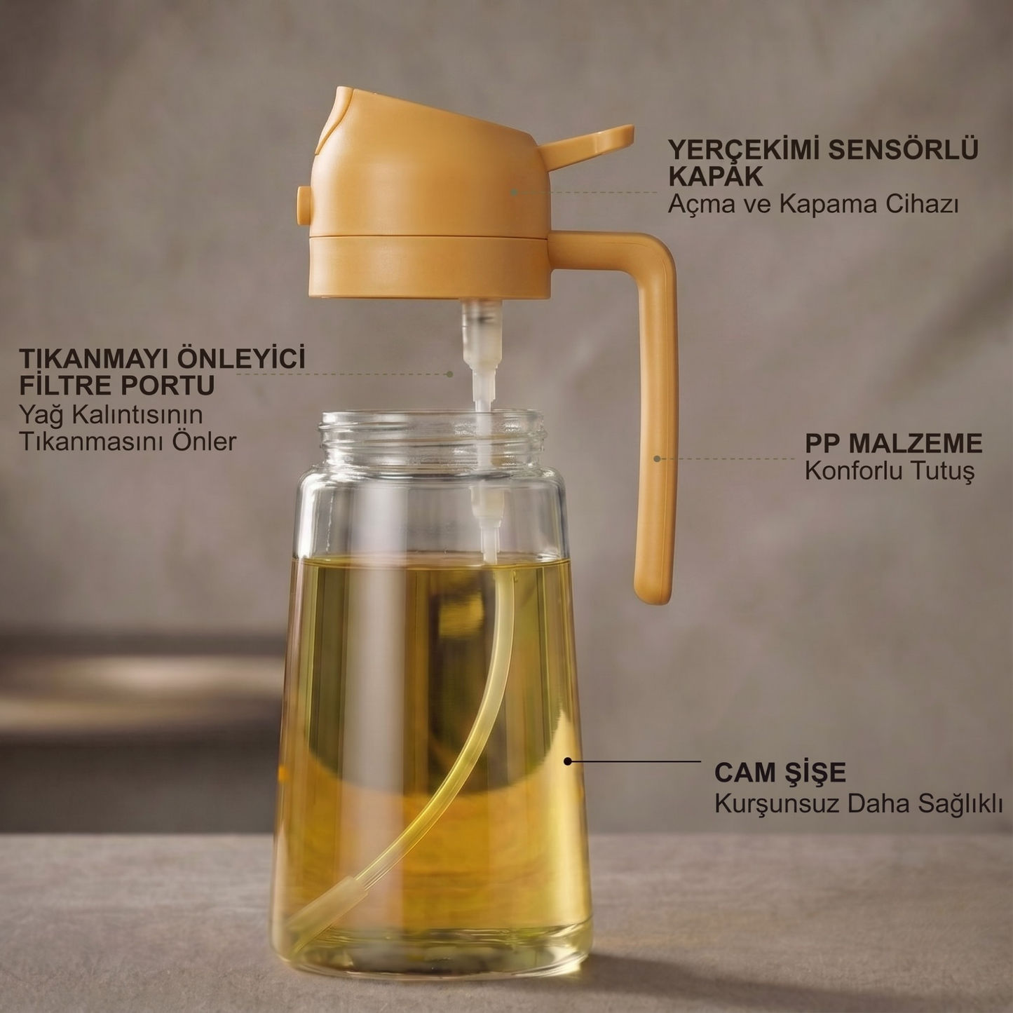 Dökme ve Püskürtme Özellikli Akıtmaz Cam Yağdanlık (450 mL)