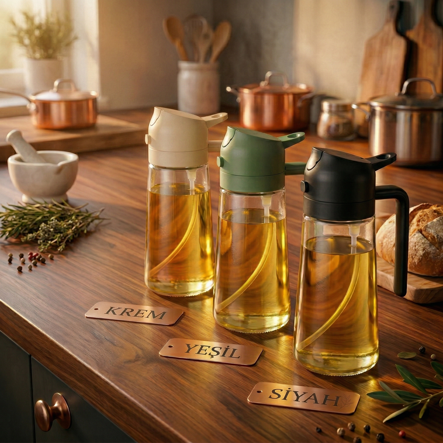 Büyük Boy (600 mL) Dökme ve Püskürtme Özellikli Akıtmaz Cam Yağdanlık