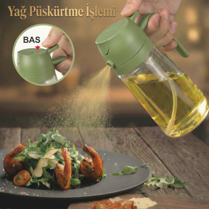 Büyük Boy (600 mL) Dökme ve Püskürtme Özellikli Akıtmaz Cam Yağdanlık