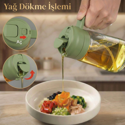 Büyük Boy (600 mL) Dökme ve Püskürtme Özellikli Akıtmaz Cam Yağdanlık