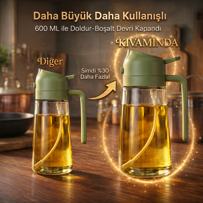 Büyük Boy (600 mL) Dökme ve Püskürtme Özellikli Akıtmaz Cam Yağdanlık