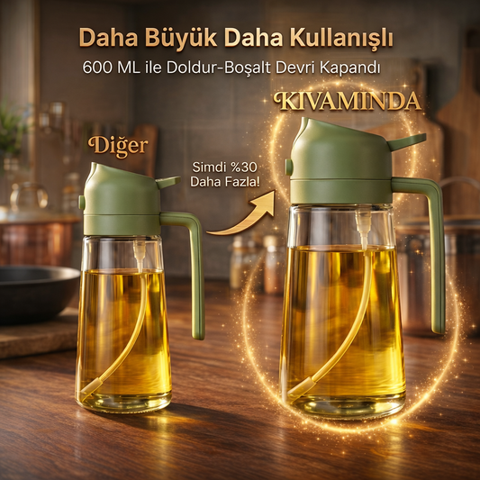 Büyük Boy (600 mL) Dökme ve Püskürtme Özellikli Akıtmaz Cam Yağdanlık